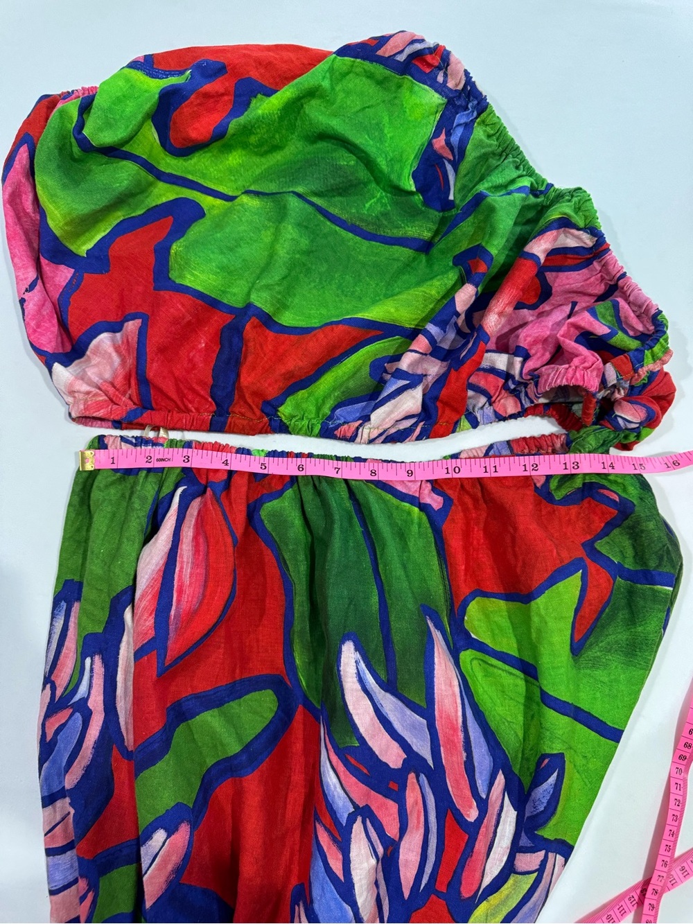 Farm Rio One Shoulder Open Waist Tropical Bunch Midi Dress Linen Blend Size M - Picture 9 of 13